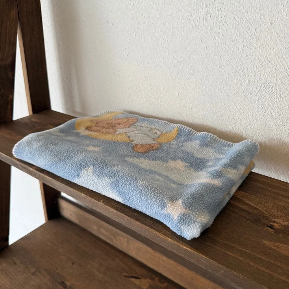 Vintage Dolly Boyd's Collection Teddy Bear Baby Blanket Moon Stars Blue 28x36